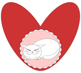 A white fluffy kitten in the heart. Isolated on a white background.