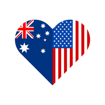 friendship concept. heart shape icon with australian and united states flag. vector illustration isolated on white background