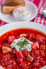 Beetroot soup with meat