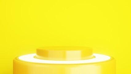 3d rendering of yellow podium abstract geometric background. Scene for advertising, technology, showcase, banner, cosmetic, fashion, business, sport, metaverse. Sci-Fi Illustration. Product display