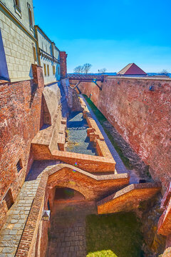 The Modern Comfortable Stairs For Visiting Medieval Moat Of Spilberk Castle In Brno, Czech Republic