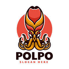 Fototapeta premium Vector Logo Illustration Octopus Simple Mascot Style.