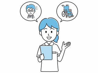 車椅子と医者の話をする看護師のイラスト