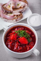 Beetroot soup with meat
