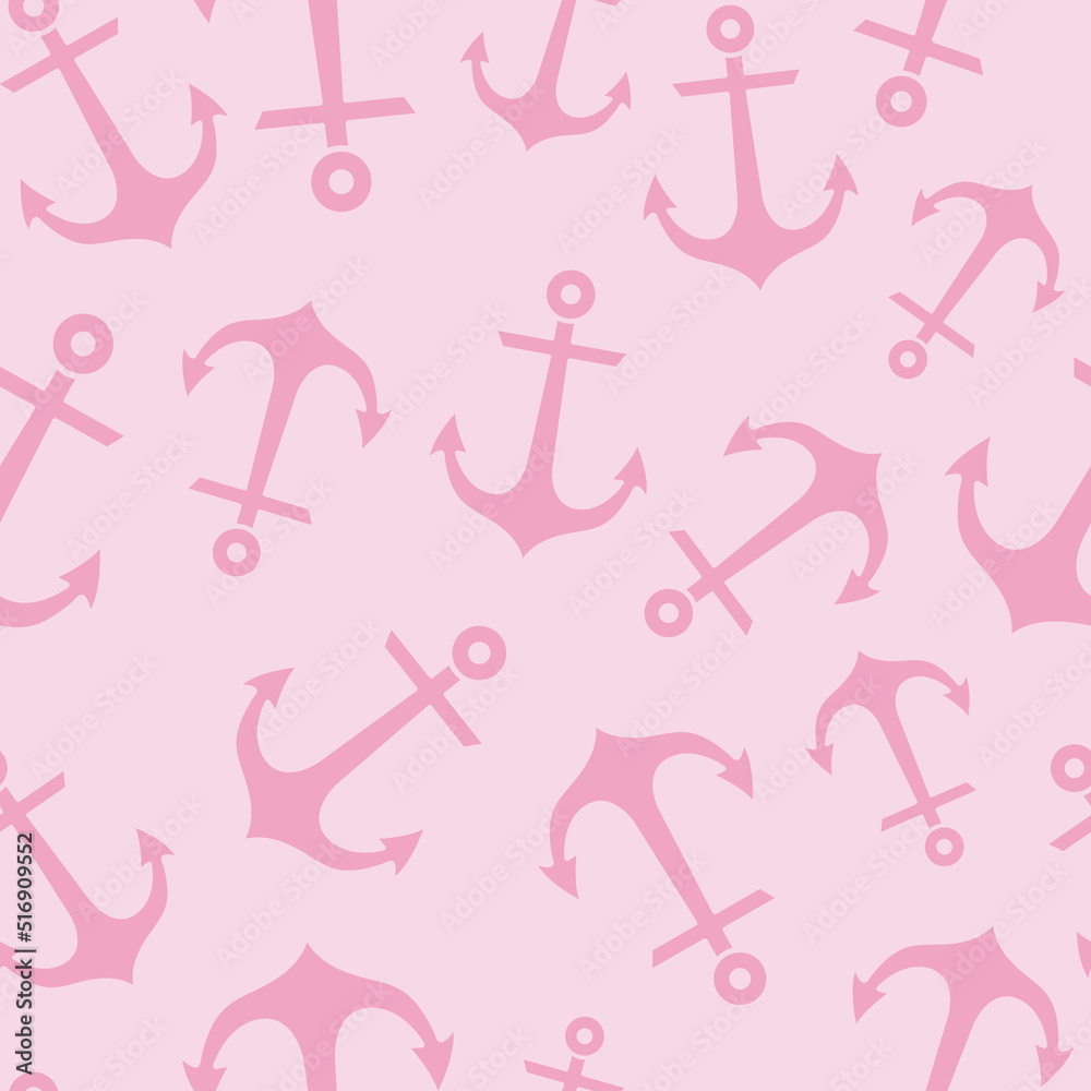 Wall mural Cute pink anchor pattern, seamless vector pattern