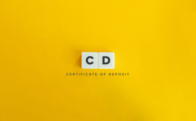 Certificate of Deposit (CD) Rate Banner. Text on Block Letter Tiles on Yellow Background. Minimal Aesthetics.