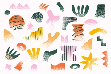 Gordijnen Abstract Big set of abstract graphic shapes. Multicolored shapes and objects on a light background. Elements of minimalism in the style of modern art. Vector illustration for your design in flat style.  © KOSIM