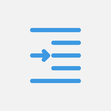 Right indent icon in blue style about text editor, use for website mobile app presentation