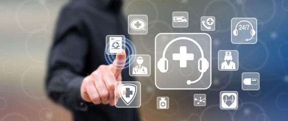 Man touching an online medical support concept