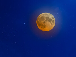 Super full moon against milky way galaxy. A full moon is the lunar phase that occurs when the Moon is completely illuminated as seen from Earth. 