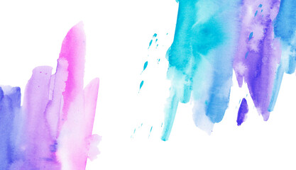 Light sky pink, purple shades and blue watercolor paper textured illustration for grunge design, vintage card, retro templates. Smooth pastel colors wet effect hand drawn canvas aquarelle background.