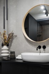 Elegant bathroom with big mirror