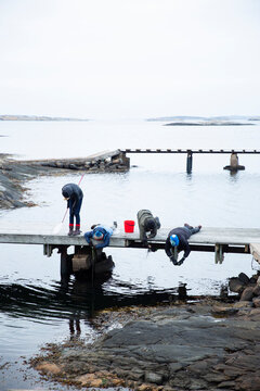 Children fishing from jetty