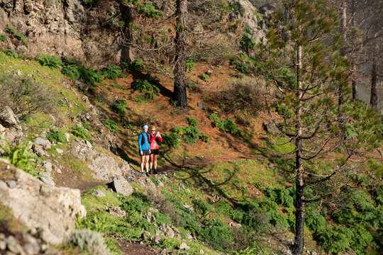 Women hiking on mountain