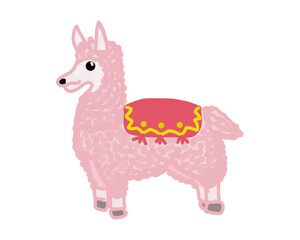 Llama, drawing in pink color, on a transparent background, for the design of children's clothing, illustration for the kids' room