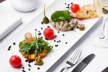 Salmon tartar and herring tartar