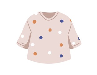 Summer girls t-shirt. Casual kids tshirt with polka dot print. Childs clothes for warm weather. Toddlers modern apparel, wearing with sleeves. Flat vector illustration isolated on white background