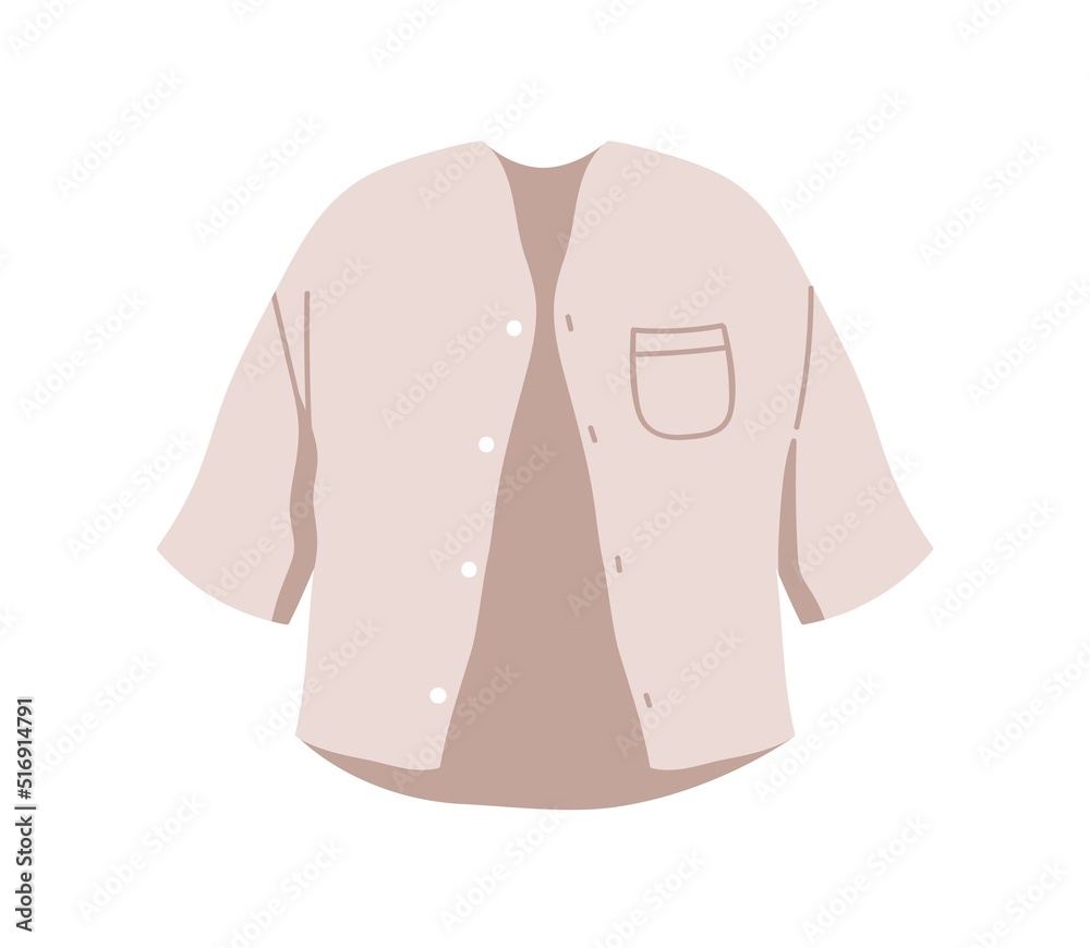 Wall mural Kids summer shirt. Casual childs clothes with buttons, pocket. Childrens loose apparel, wearing with sleeves for warm weather. Flat vector illustration isolated on white background