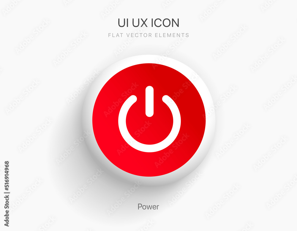 Poster flat style circle start icon and power button. shut down symbol. on off icon.