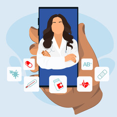 The doctor is on the phone Call a doctor Online doctor s consultation. Laboratory analyzes online View videos or video chat with the doctor 