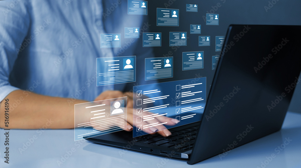 Poster employees must complete the online survey form, answer the test questions. marked checklist on a cli