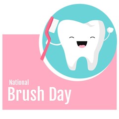 Square image of national brush day text and toothbrush and teeth