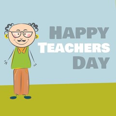 Square image of world teachers day text with illustration of senior teacher