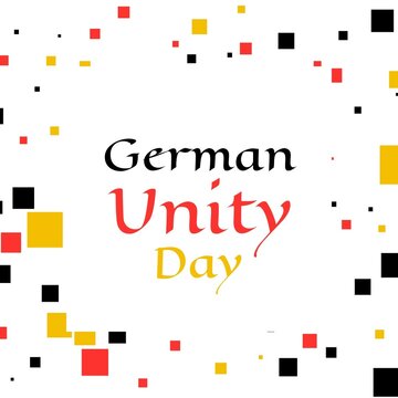 Square image of german unity day text with shapes in colors of german flag