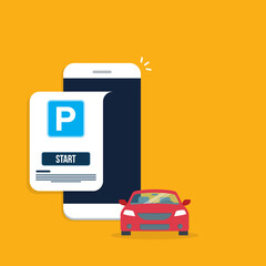 Online application for finding parking spaces, city parking. Smart city parking mobile app concept. Urban traffic technology	