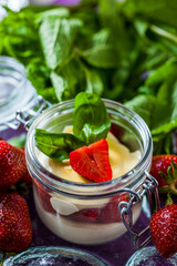 Panna cotta dessert in a jar