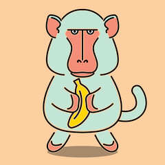 Vector illustration of a baboon monkey character holding a banana