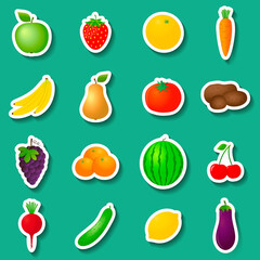Set of fruits and vegetables stickers