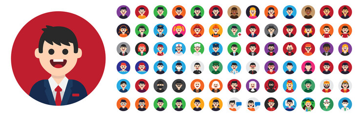 Character icon set. People in different profession avatar vector illustration.