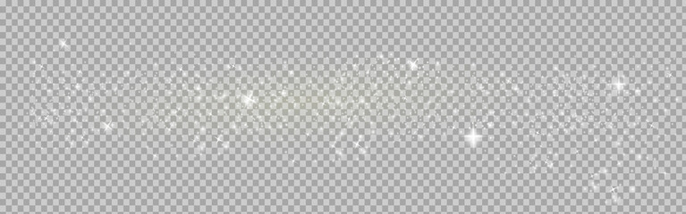 Abstract sparkling glitter texture. Shiny particle effect. Silver glittering space star dust trail of glittering particles on transparent background. Glare