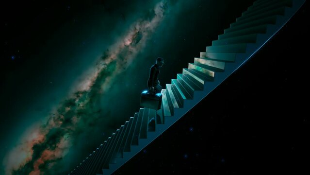 Businessman moving up the staircase Abstract concept of career and determination