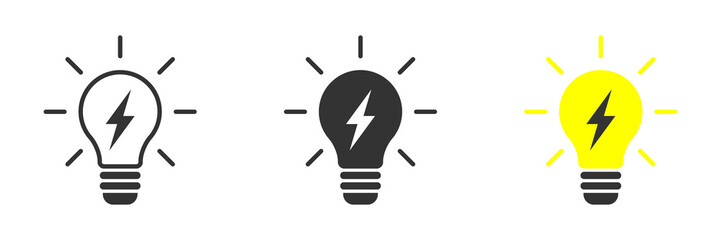 Lightning in light bulb icon. Light bulb symbol with lightning bolt inside. Vector illustration. - Powered by Adobe