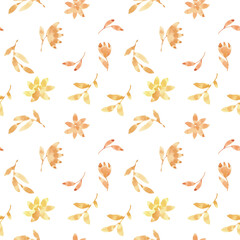 Simple autumn watercolor pattern of leaves and flowers for wallpaper, textile, packaging