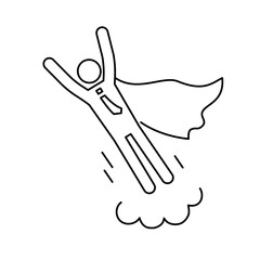 Superhero business pictogram man line icon set. Superhero businessman flying outline figure. Victory worker, employer pictogram person. Vector illustration.