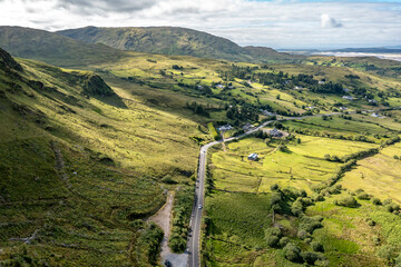 Naklejka premium Aerial view of the road between Ardara and Killybegs in County Donegal - Republic of Ireland