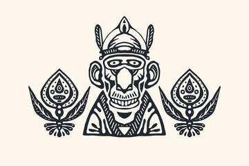 Foto op Canvas Emblem with Indian shaman of South America. Stylized tribal graphics, design element. Vector illustration © Jumpingsack