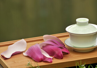 Traditional Chinese Tea Pot Set and magnolia