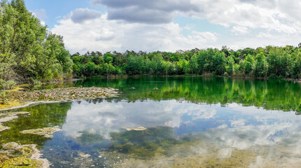 Karlsternweiher near Mannheim. View of the small lake with green nature.
