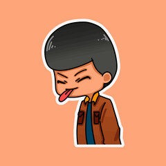 Sticker template with cartoon boy character isolated illustration