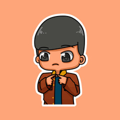 Sticker template with cartoon boy character isolated illustration