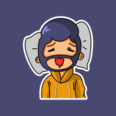 Sticker template with cartoon boy character isolated illustration