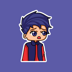 Sticker template with cartoon boy character isolated illustration