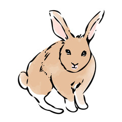 茶色のうさぎイラストリアル和風テイスト（年賀状素材干支）