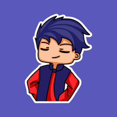 Sticker template with cartoon boy character isolated illustration
