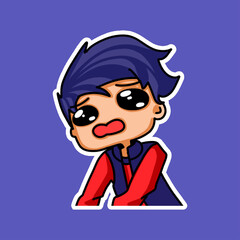 Sticker template with cartoon boy character isolated illustration