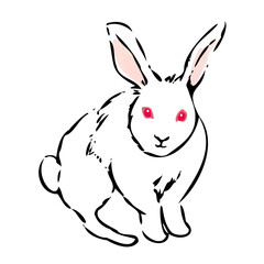 白色うさぎイラストリアル和風テイスト（年賀状素材干支）